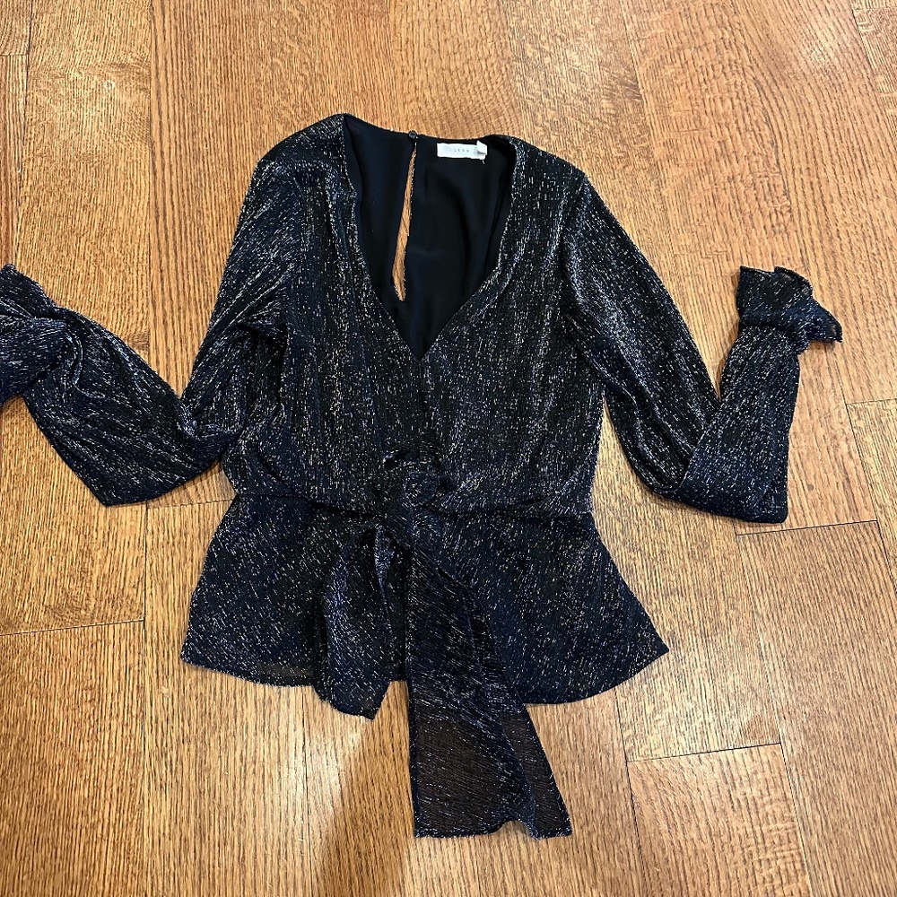 Lush black/silver blouse with tie at waist